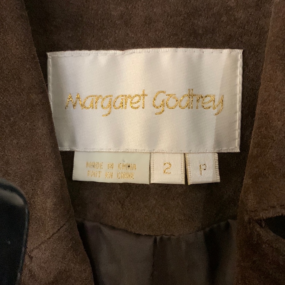 Margaret Godfrey women’s sz 2P 100% leather brown brushed button up jacket